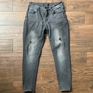 Black charcoal washed faded Distressed slim jeans